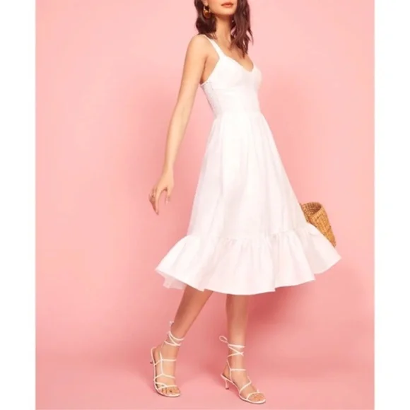 NEW Reformation Dolci Linen Dress White 12